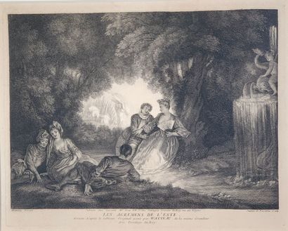 Set of three engravings, including a color...