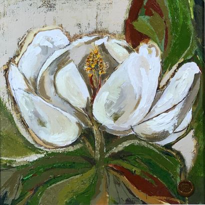 Suite of four oil paintings depicting flowers...