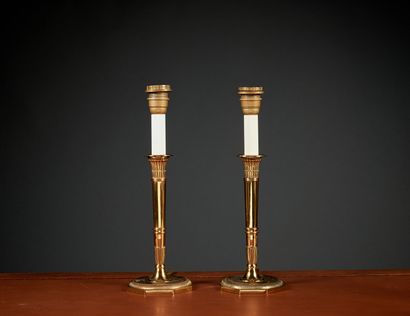 Pair of Empire-style torch lamps in varnished...