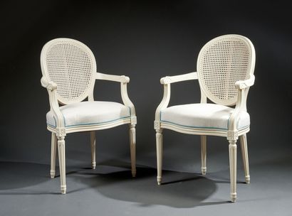 Pair of Louis XVI style cabriolet armchairs...