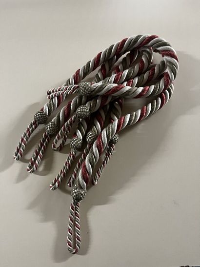 Four passementerie tiebacks in red, white...
