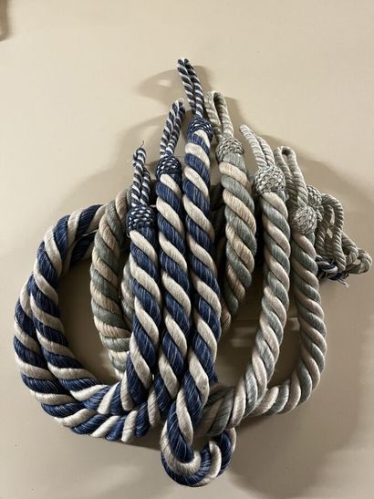 Set of three blue-white and three turquoise-and-white...