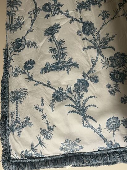 Pair of white cotton curtains printed with...