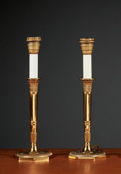 Pair of Empire-style torch lamps in varnished...