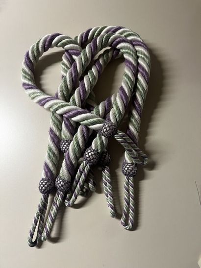 Four tiebacks in purple, white and green...