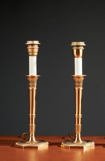 Pair of Empire-style torch lamps in matte...