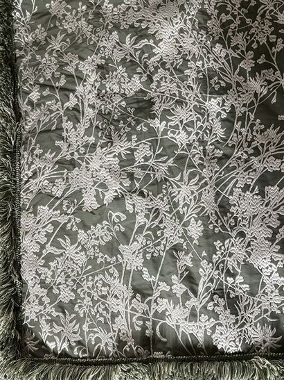 Pair of almond green taffeta curtains embroidered...