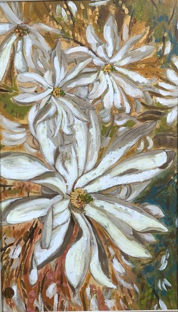 Five oils on canvas depicting flowers and...