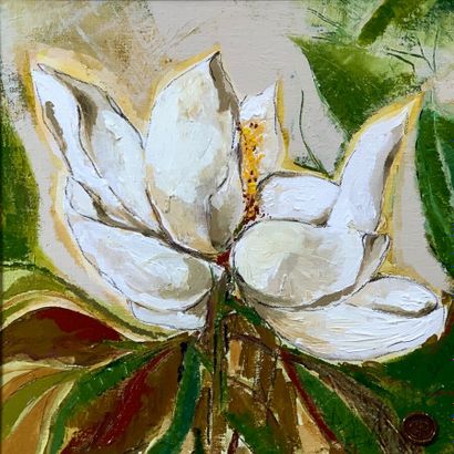 Suite of four oil paintings depicting flowers...