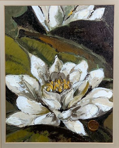 Suite of six oils on canvas depicting flowers...