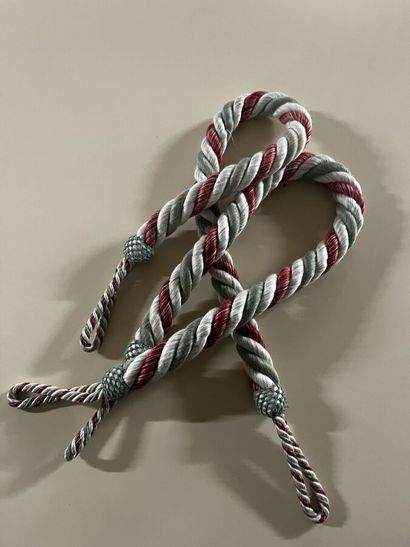 Two passementerie tiebacks in red, green...