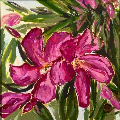 Suite of four oil paintings depicting flowers...