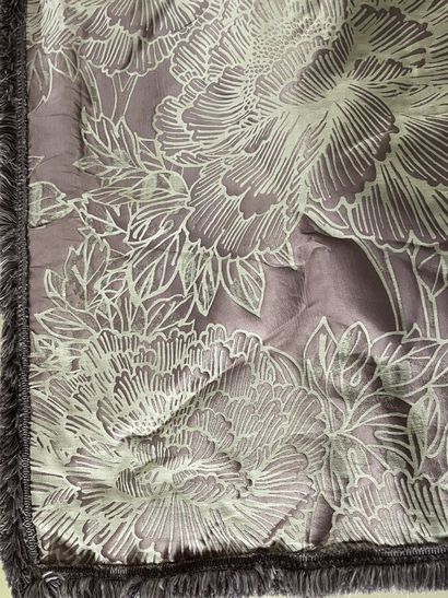 Pair of mauve taffeta curtains embroidered...