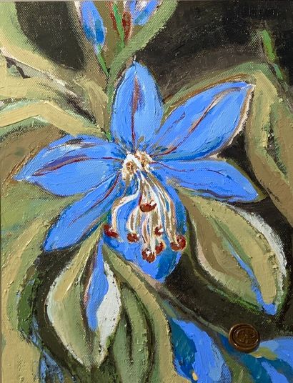 Suite of six oils on canvas depicting flowers...