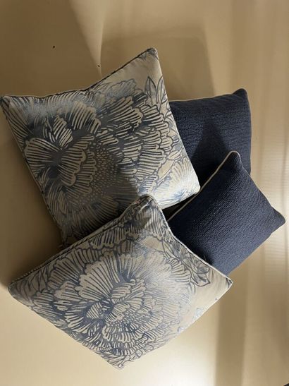 Four cushions: two blue and two printed with...