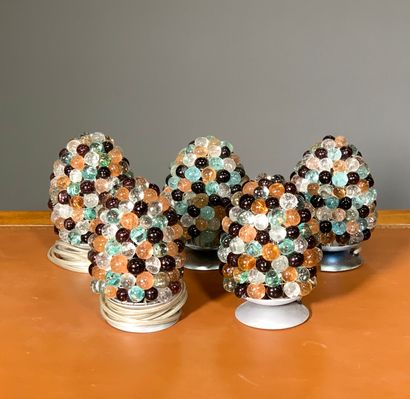 Suite of five multicolored glass beaded table...