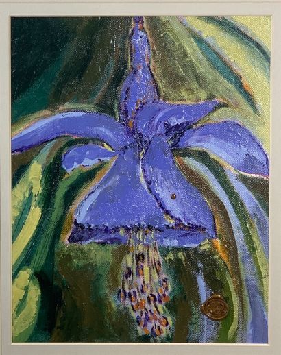 Suite of six oils on canvas depicting flowers...