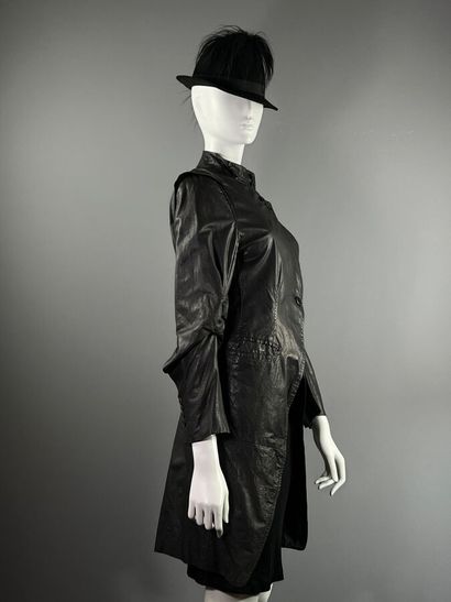 ANN DEMEULMEESTER - Leather frock coat jacket...
