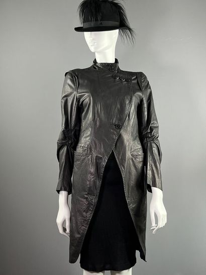 ANN DEMEULMEESTER - Leather frock coat jacket...