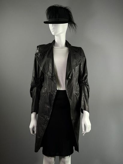 ANN DEMEULMEESTER - Leather frock coat jacket...
