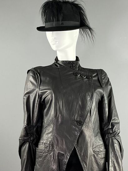 ANN DEMEULMEESTER - Leather frock coat jacket...
