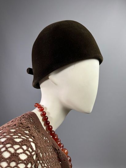 NINA RICCI Brown felt toque hat with box...
