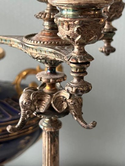 Pair of chased bronze and silver-plated 4-light...