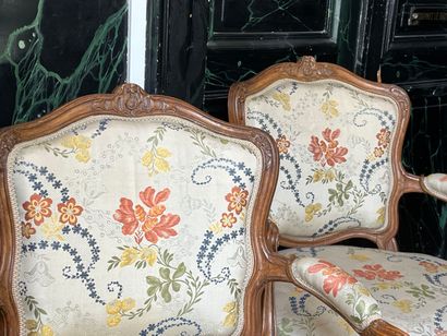 Pair of cabriolet armchairs in molded and...