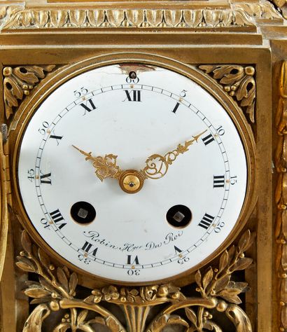 Chased ormolu clock with foliage scrolls...