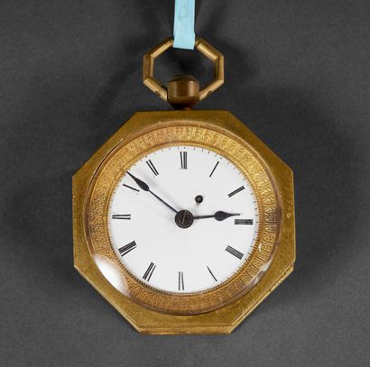Empire-style gilt-bronze clock with octagonal...