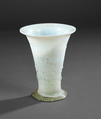 Opaline cornet vase with relief decoration...