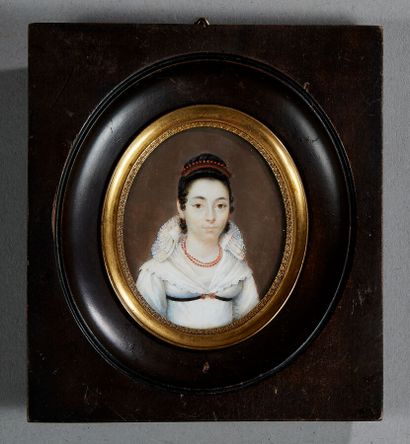 Miniature depicting a bust of a woman in...