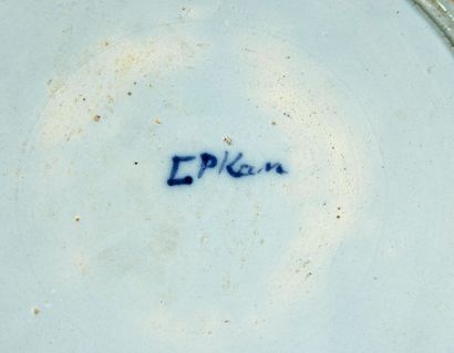 Blue enameled earthenware dish decorated...