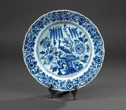 Blue enameled earthenware dish decorated...