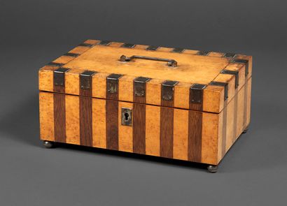 Burr veneer and metal case, decorated with...