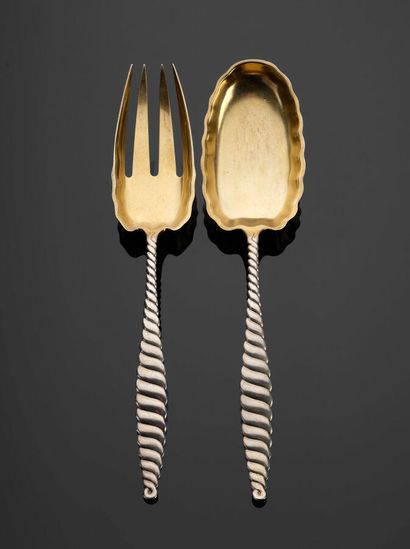 A silver (800 thousandths) and vermeil salad...