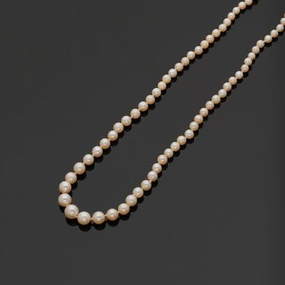 A necklace of tumbling cultured pearls, the...