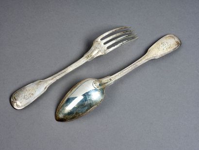 Partie de ménagère en argent modèle filet,...