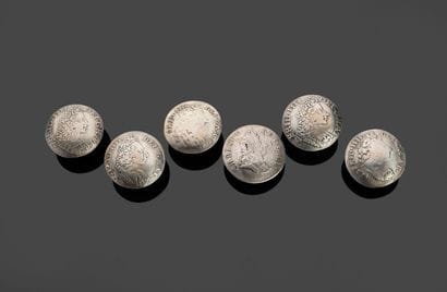 Six silver buttons, made from stamped silver...