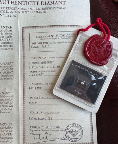 Diamond weighing 0.22 carat.
Certificate...