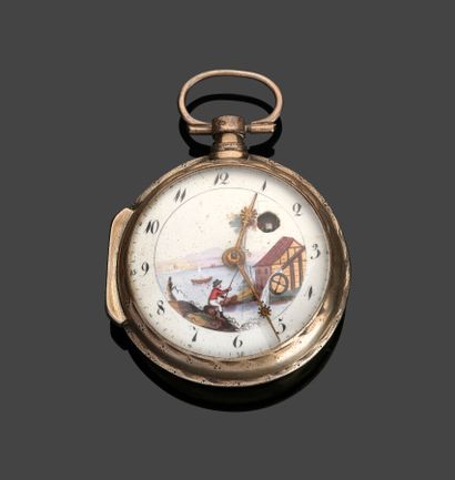 Montre de poche en argent, le cadran émaillé...