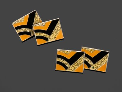 Pair of rectangular silver and enamel cufflinks,...