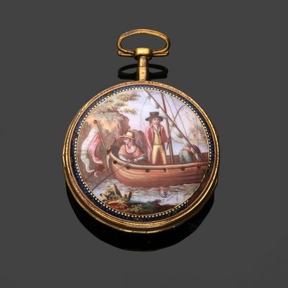 DES ROCHES - Montre de poche en métal doré,...