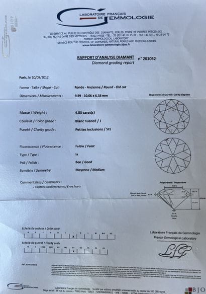 Antique-cut diamond, 4.03 carats.
LFG certificate...