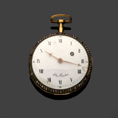 DES ROCHES - Montre de poche en métal doré,...