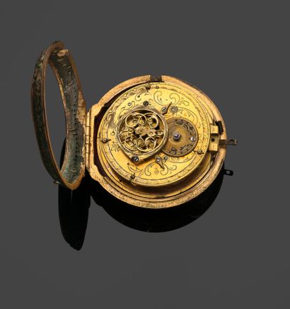 Montre de poche en métal doré et galuchat,...