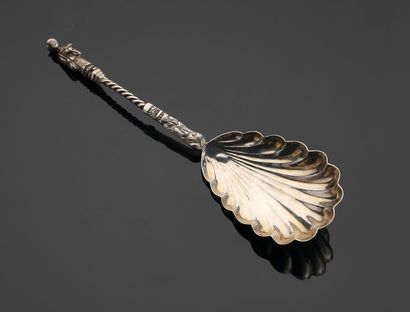 Silver spoon with gadrooned spatula, twisted...