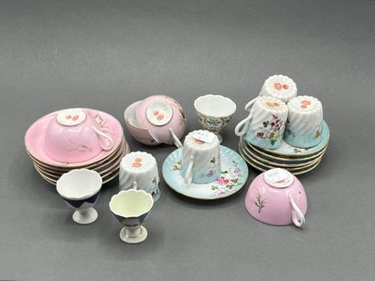 Two porcelain coffee sets, one with pink...
