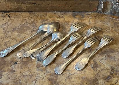 A set of 925-milliliter silver flatware,...