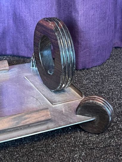 Tray with two handles in wood and silver-plated...